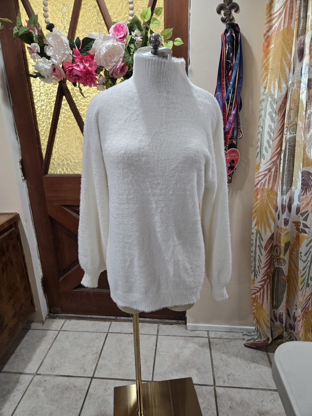 NWT Forever 21 Creamy White Mock-Neck Fuzzy Sweater